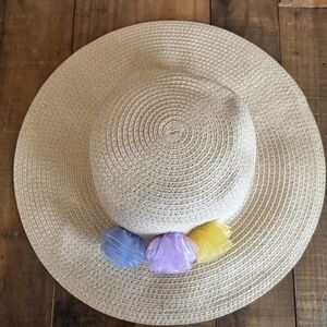 Janie and Jack Cream Hat with Pastel Flowers NWT